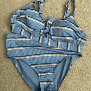 Striped Blue Bathing Suit Set